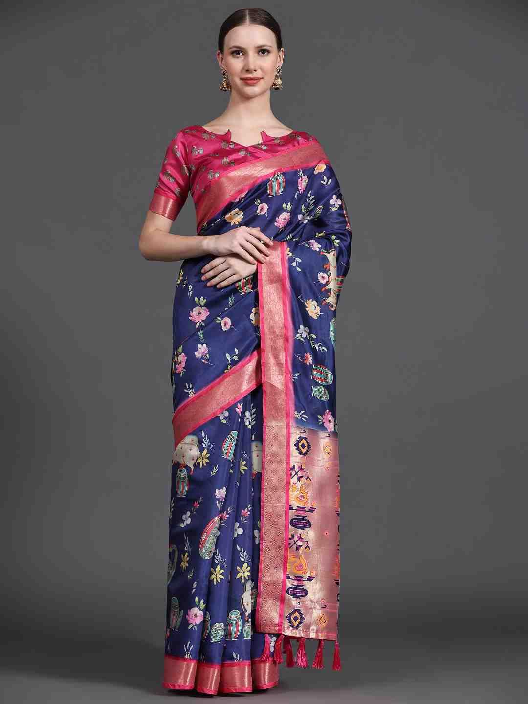 just fashion floral woven design zari saree