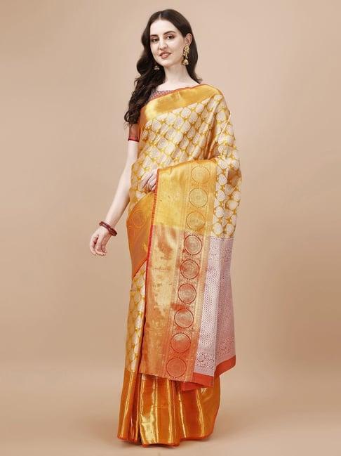 just fashion golden silk woven saree with unstitched blouse