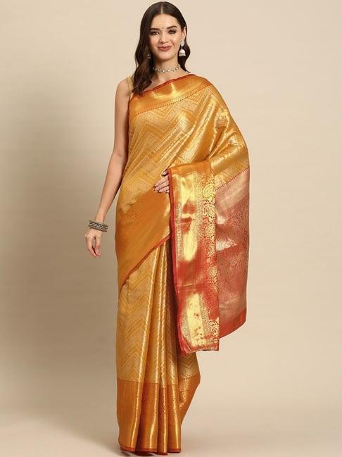 just fashion golden silk woven saree with unstitched blouse