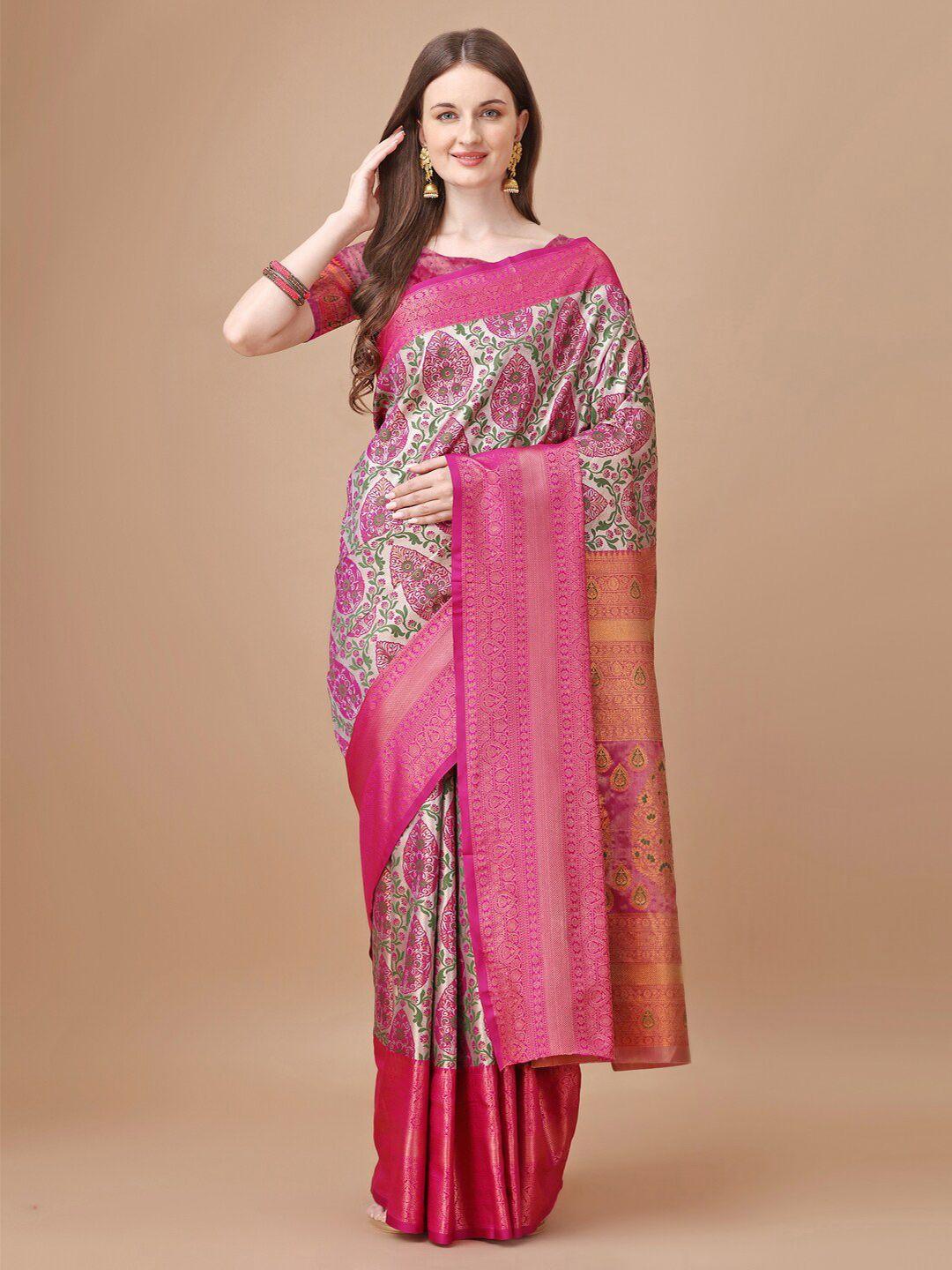 just fashion magenta ethnic motifs zari silk blend kanjeevaram saree