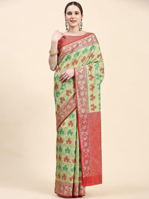 just fashion mint green silk woven saree with unstitched blouse