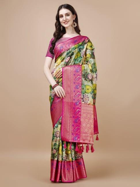 just fashion multicolored silk printed saree with unstitched blouse