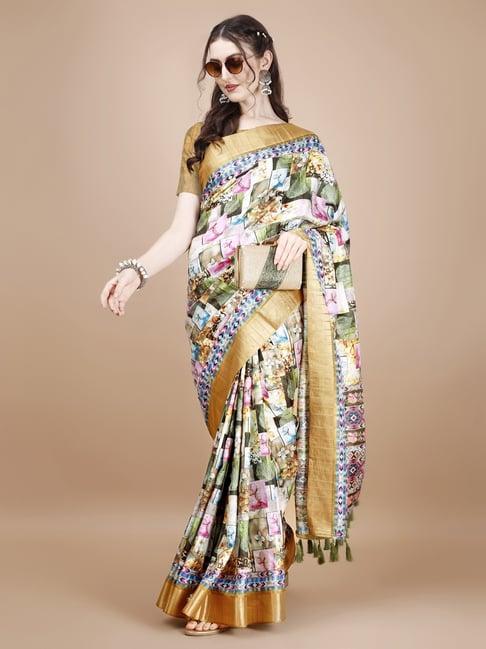 just fashion multicolored silk printed saree with unstitched blouse