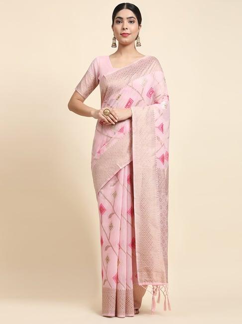 just fashion pink linen woven saree with unstitched blouse