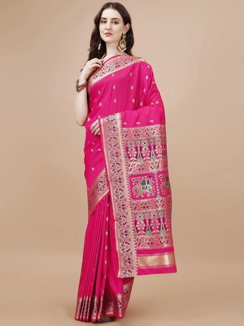 just fashion pink silk woven saree with unstitched blouse