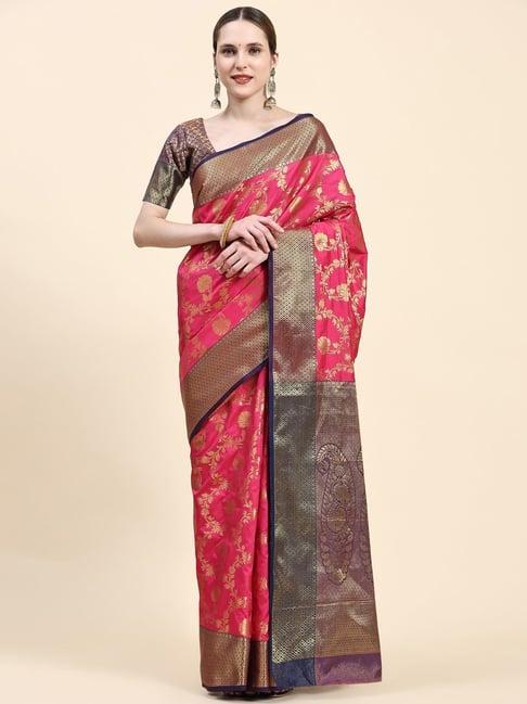 just fashion pink silk woven saree with unstitched blouse