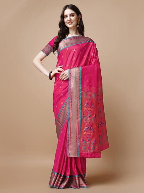 just fashion pink zari work saree with unstitched blouse