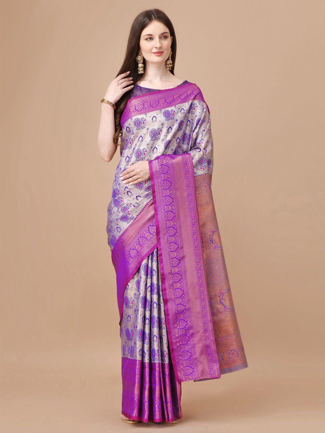 just fashion purple ethnic motifs zari silk blend kanjeevaram saree
