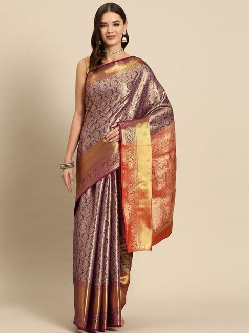 just fashion purple silk woven saree with unstitched blouse