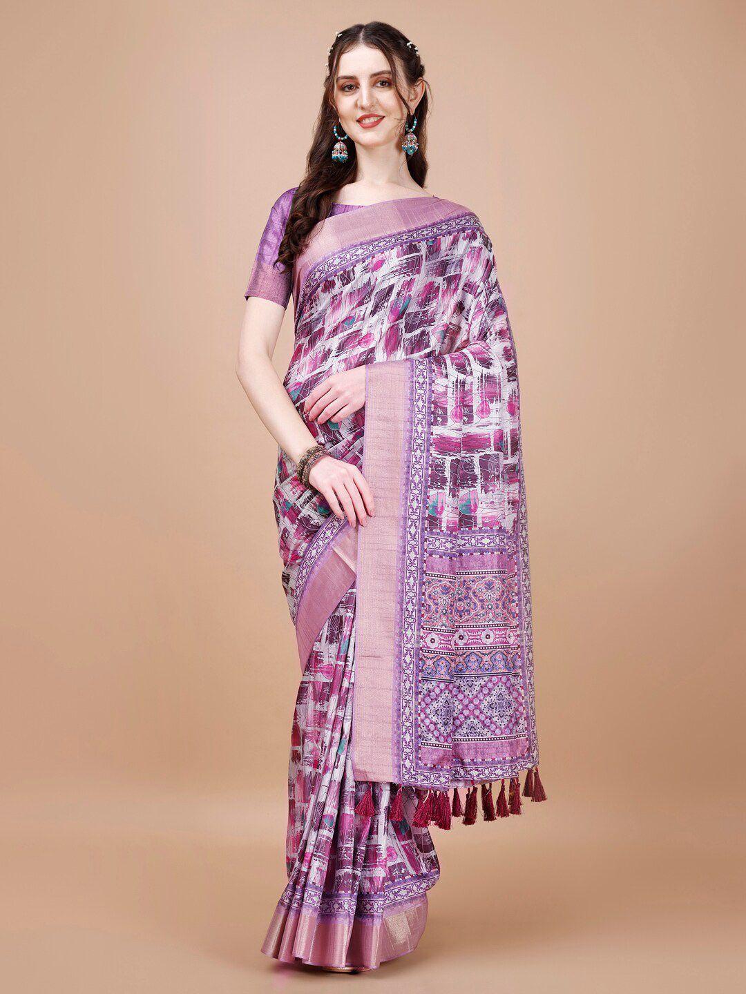 just fashion purple zari silk blend tussar saree