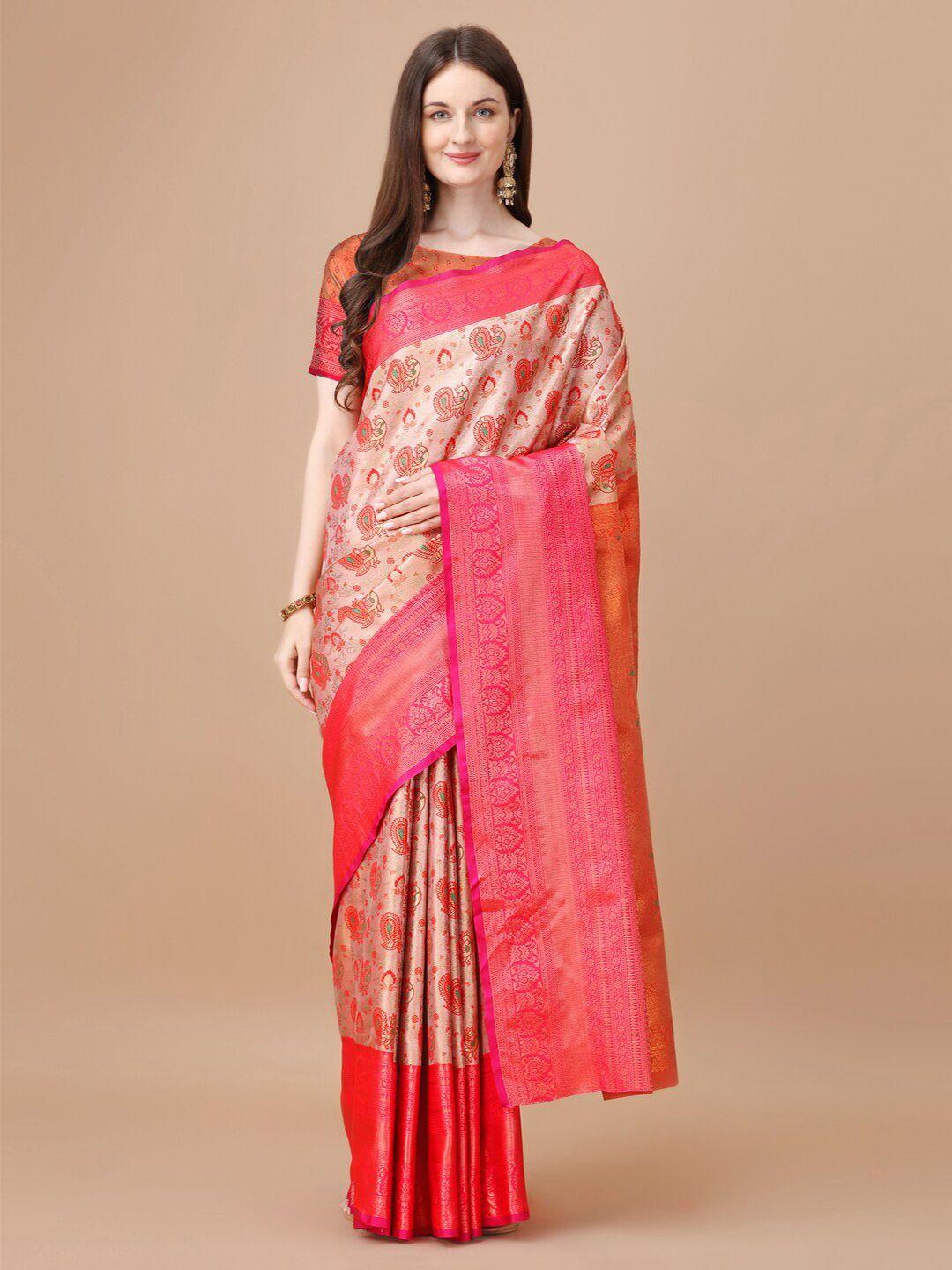 just fashion red ethnic motifs zari silk blend kanjeevaram saree