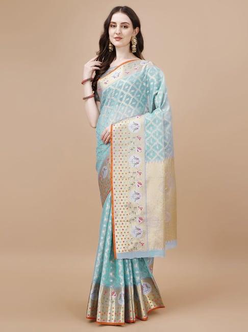 just fashion sky blue silk chequered saree with unstitched blouse