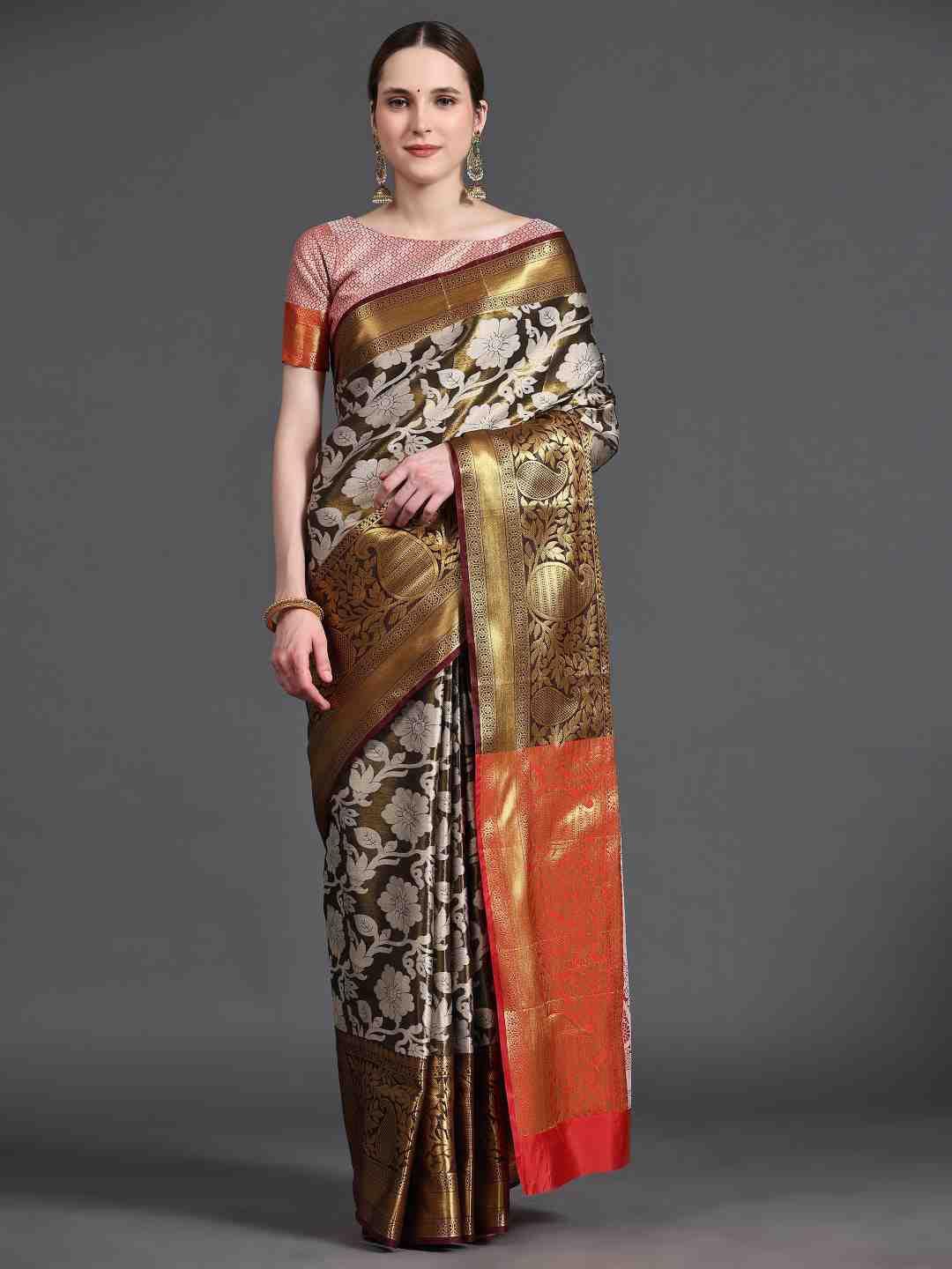 just fashion woven design zari kanjeevaram saree