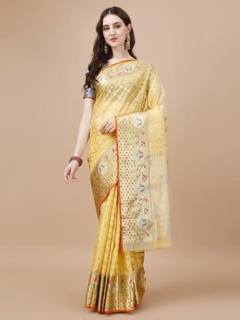 just fashion yellow silk chequered saree with unstitched blouse
