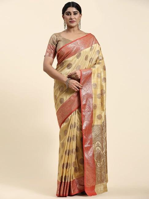 just fashion yellow silk woven saree with unstitched blouse
