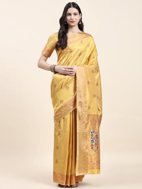 just fashion yellow silk woven saree with unstitched blouse