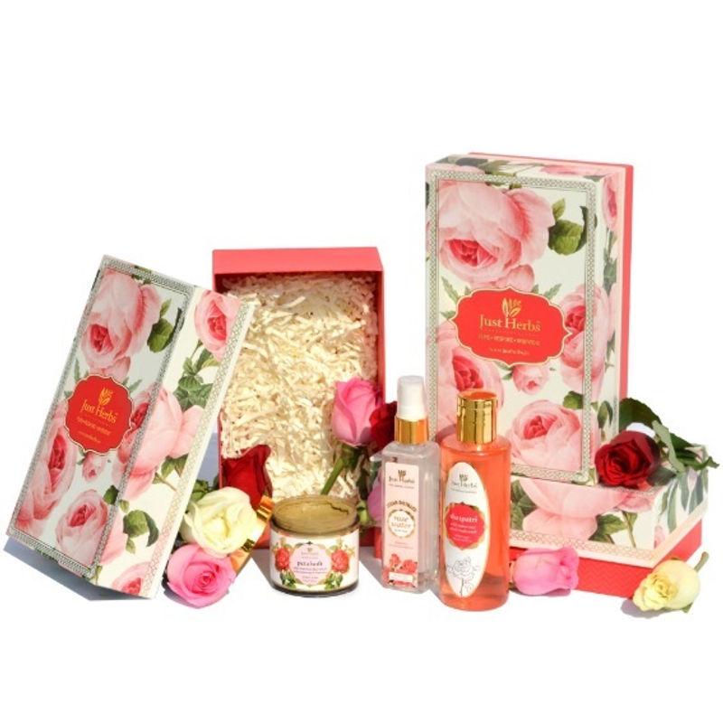 just herbs ayurvedic skin & body care rose essentials gift set for valentine, birthday & wedding