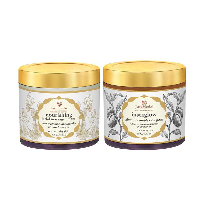 just herbs essentials combo instaglow face pack & facial massage cream