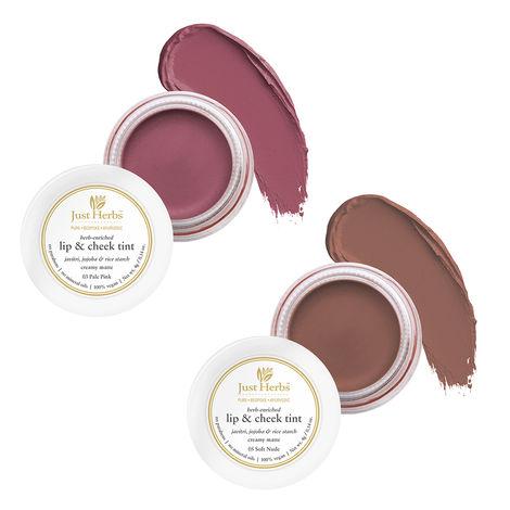 just herbs lip and cheek tint ( pack of 2): natural blush - pale pink and soft nude