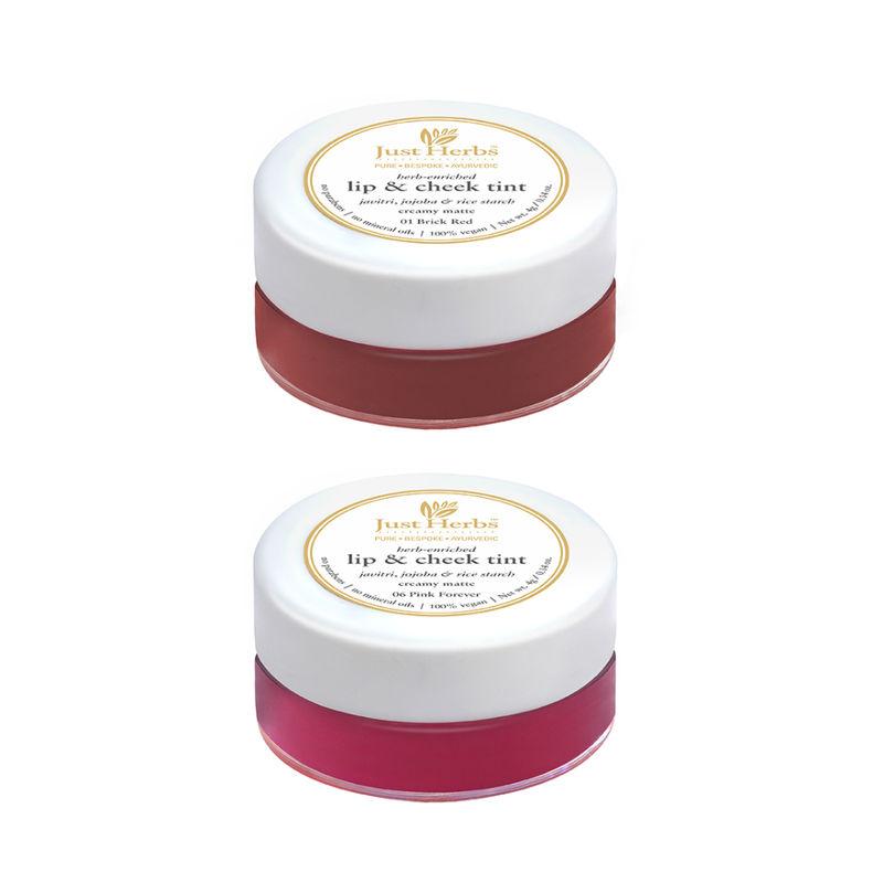 just herbs lip and cheek tint must haves pink forever & brick red - pack of 2