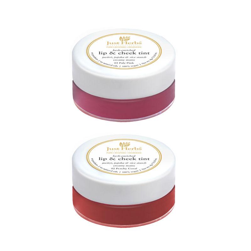 just herbs lip and cheek tint subtle day wear must haves peachy coral & pale pink - pack of 2