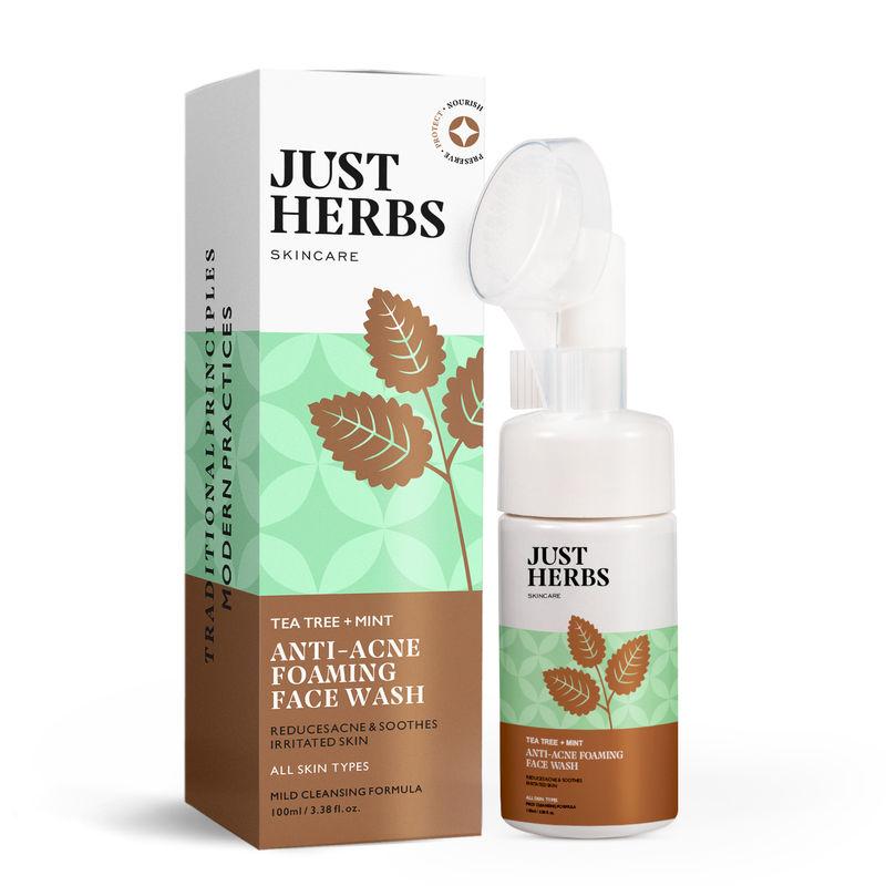just herbs tea tree + mint anti-acne foaming face wash
