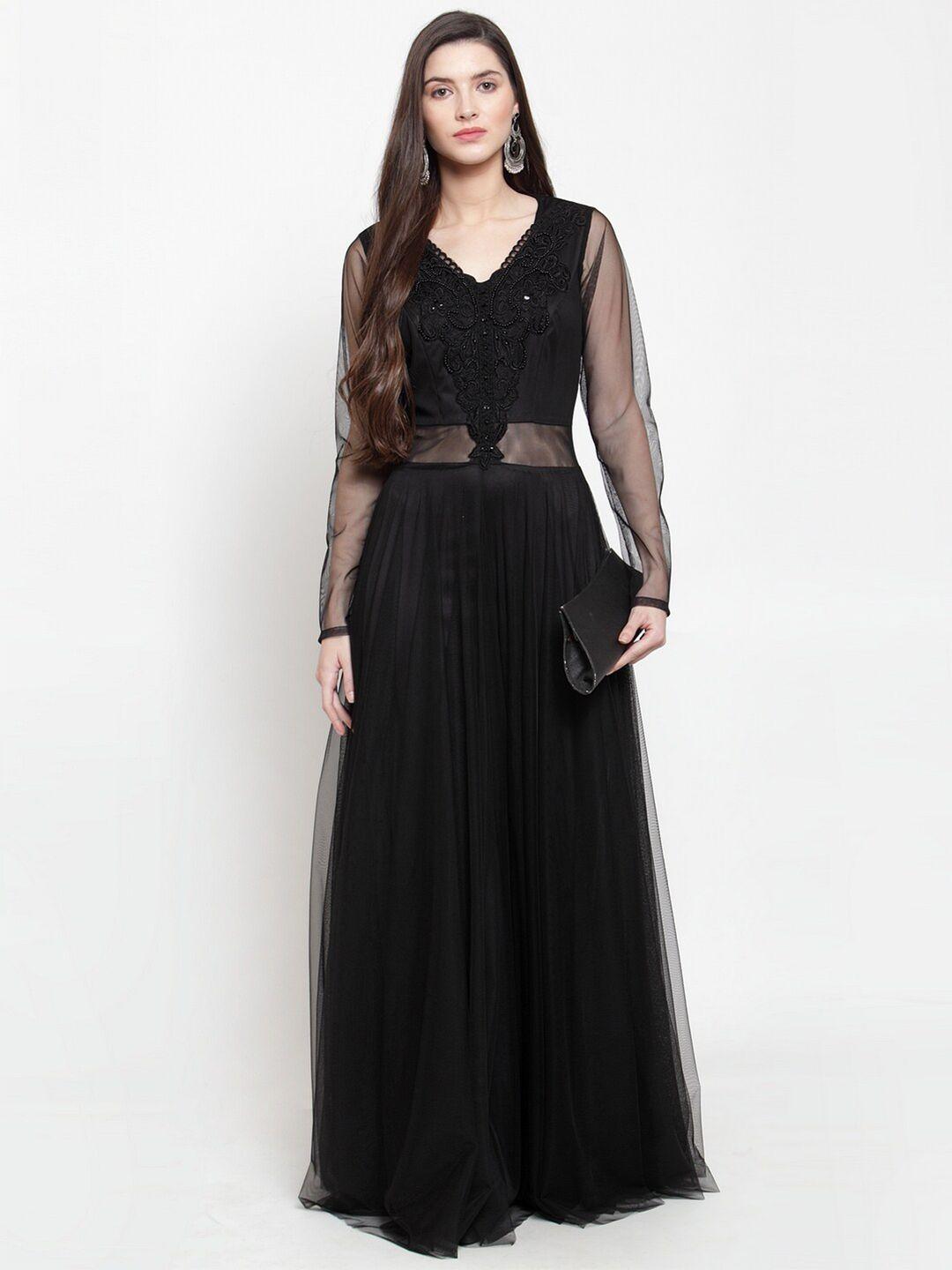 just wow black embellished net maxi dress