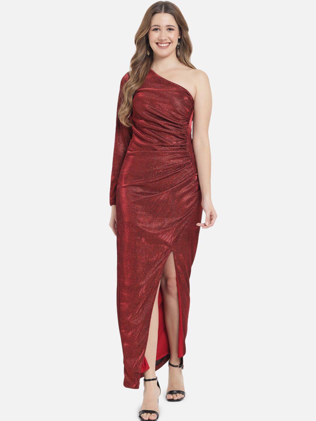 just wow maroon one shoulder maxi dress