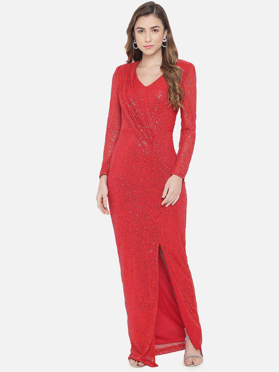 just wow red embellished sequined bodycon maxi dress