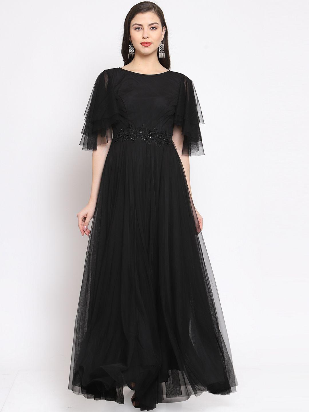 just wow women floral embellished black maxi dress