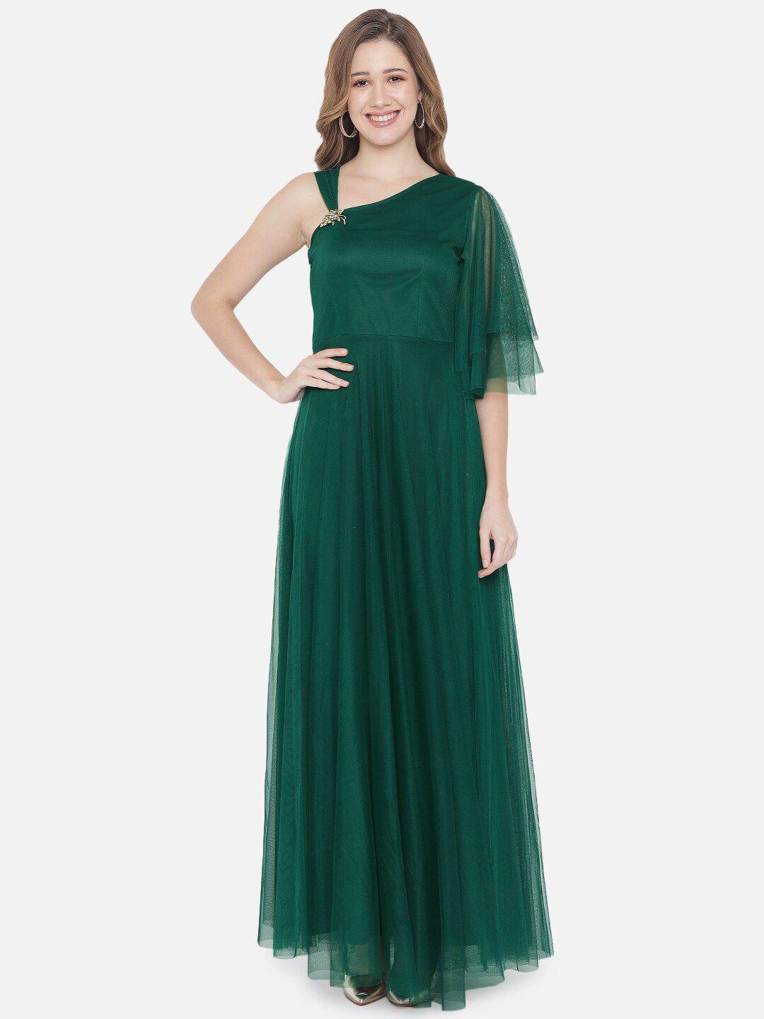 just wow women green net maxi dress