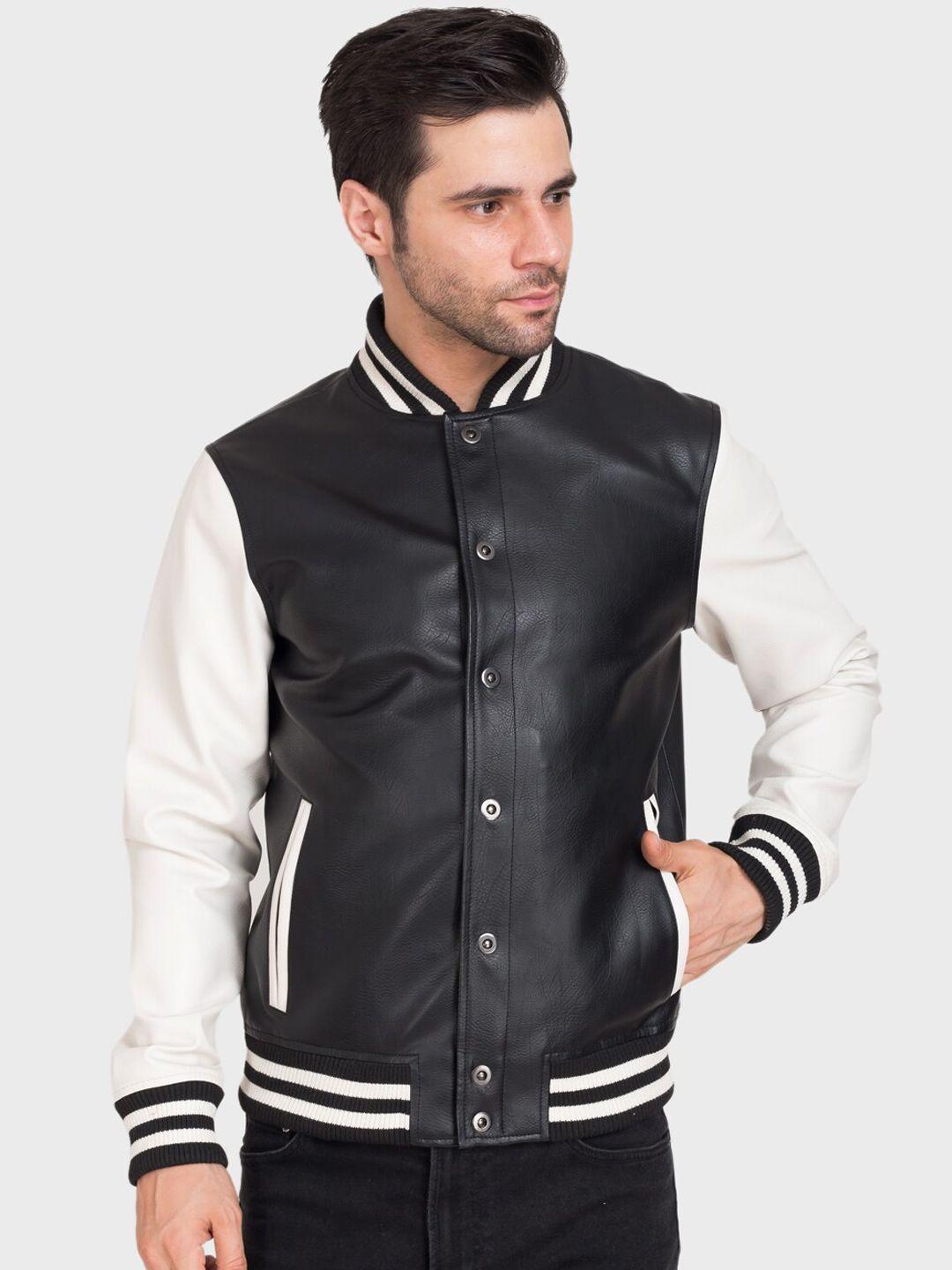 justanned men black cream-coloured leather lightweight bomber jacket