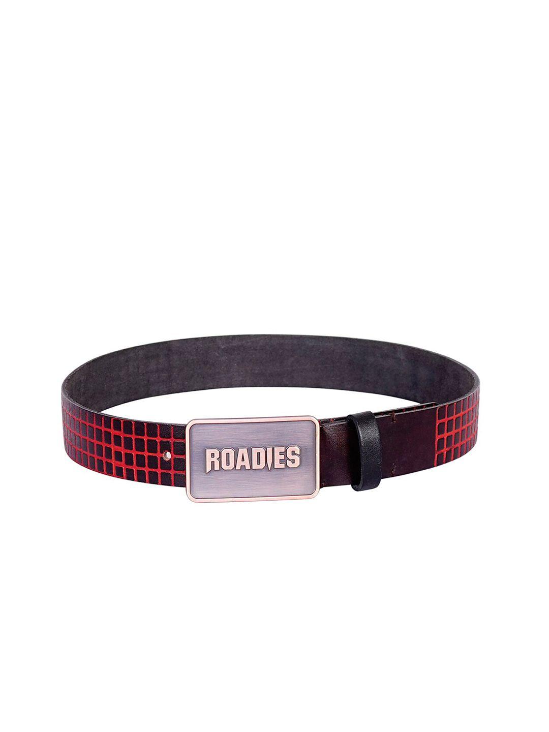 justanned men red checked casual leather belt