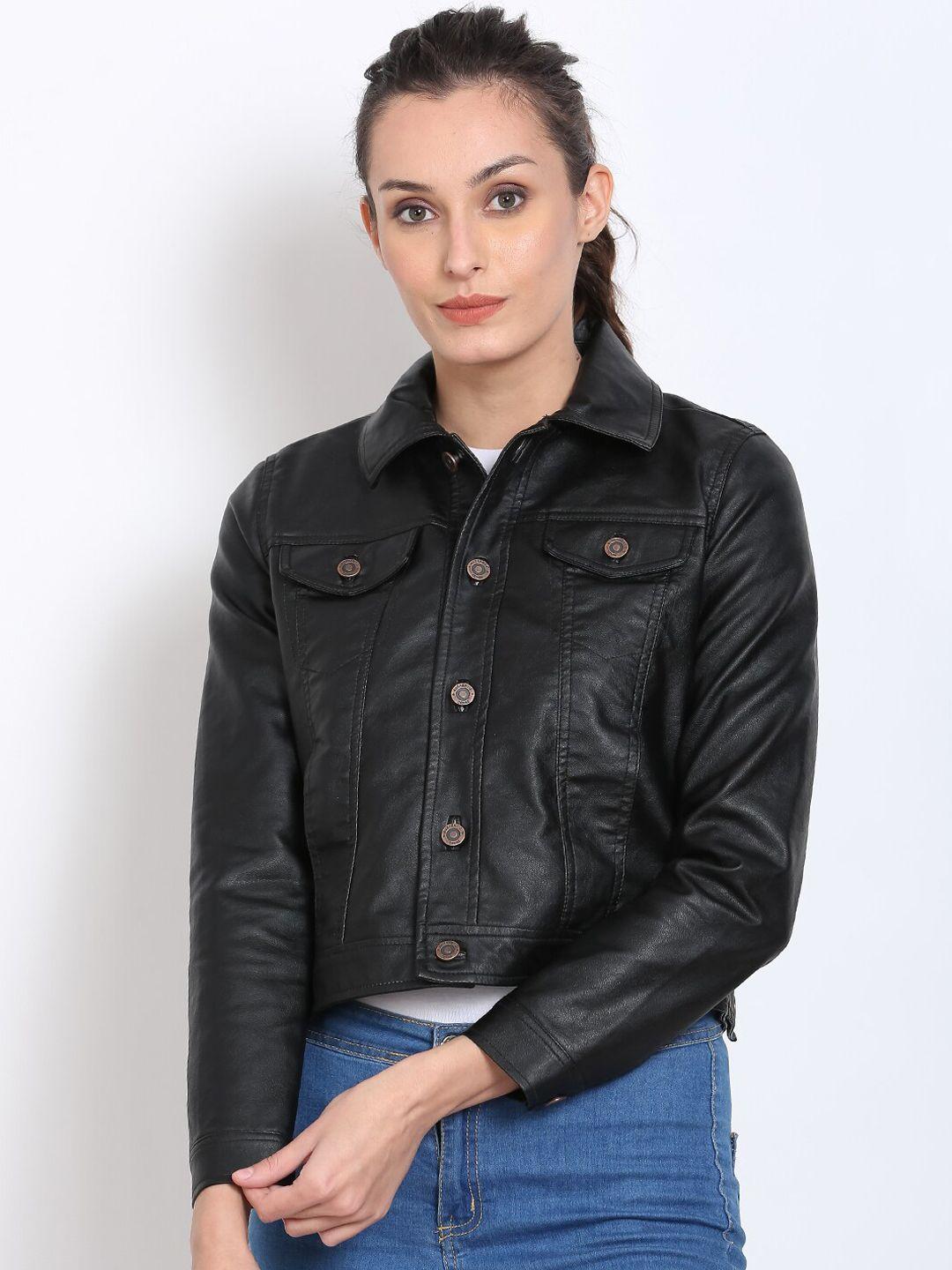 justanned women black lightweight crop biker jacket