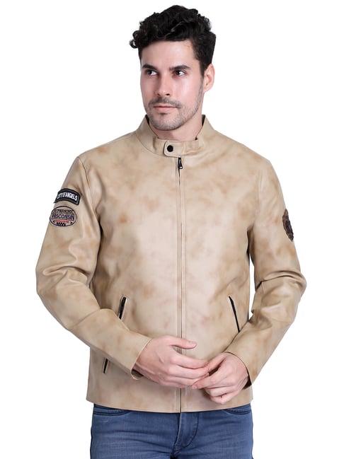 justanned beige regular fit leather jacket