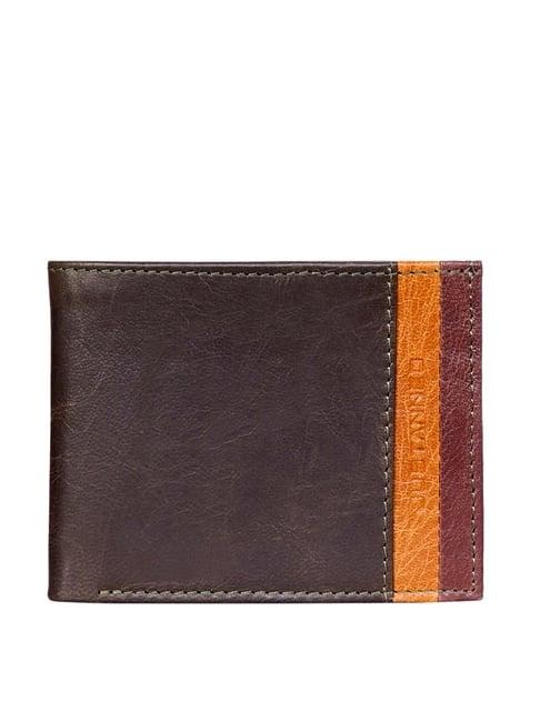 justanned brown & yellow casual leather bi-fold wallet for men