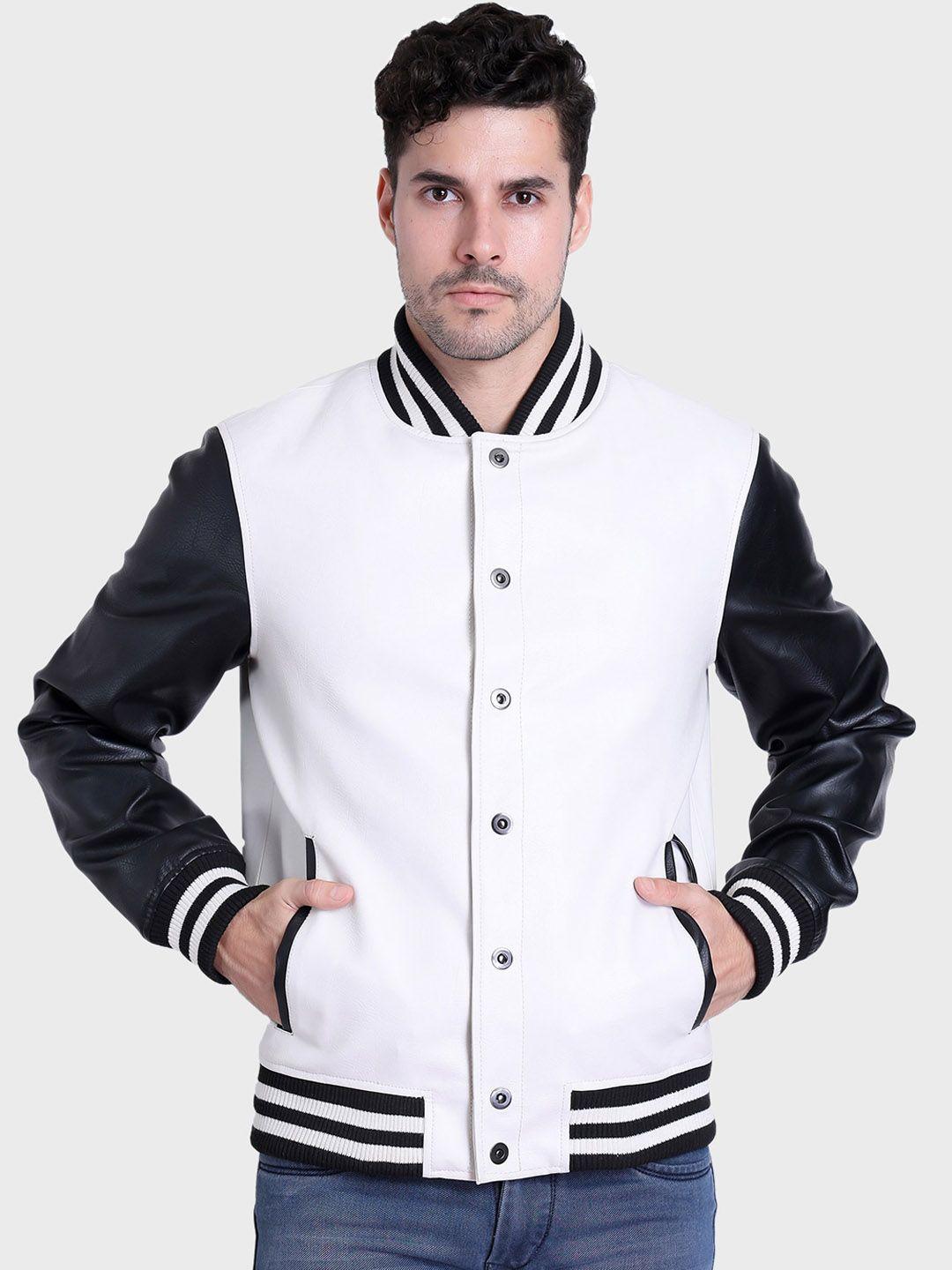 justanned colourblocked leather bomber jacket