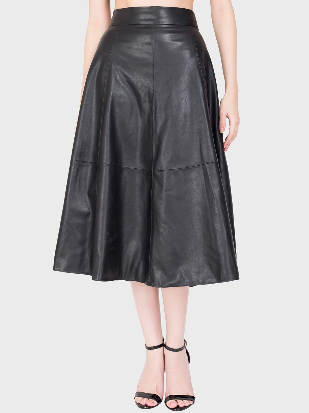 justanned ella leather midi flared skirt