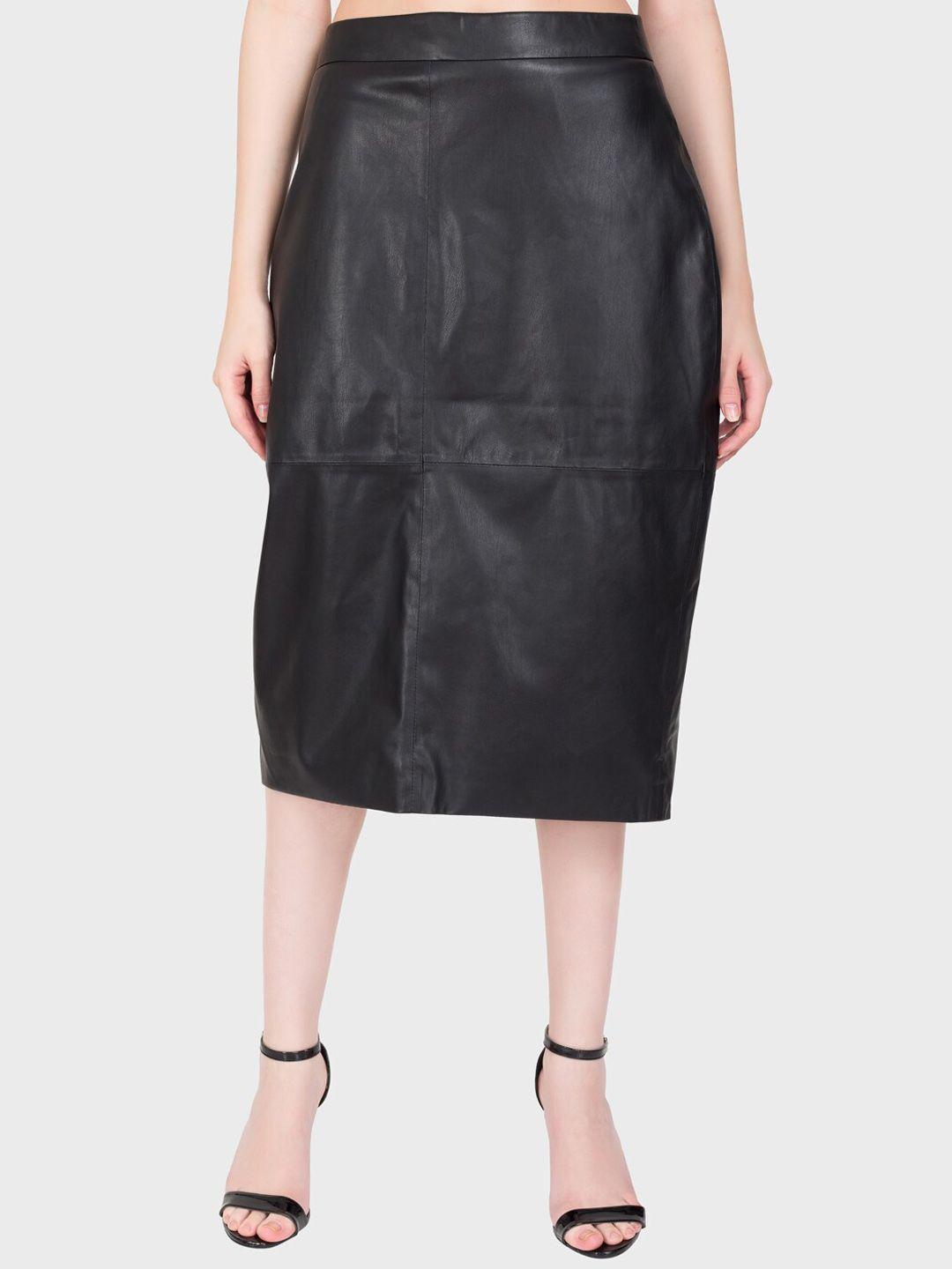 justanned leather midi straight skirt