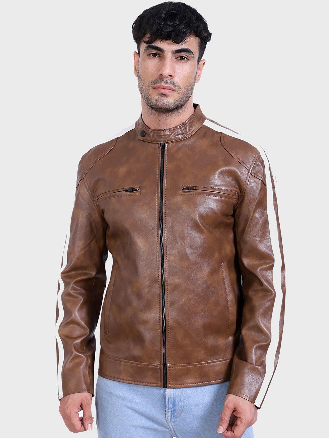 justanned men brown camouflage biker jacket