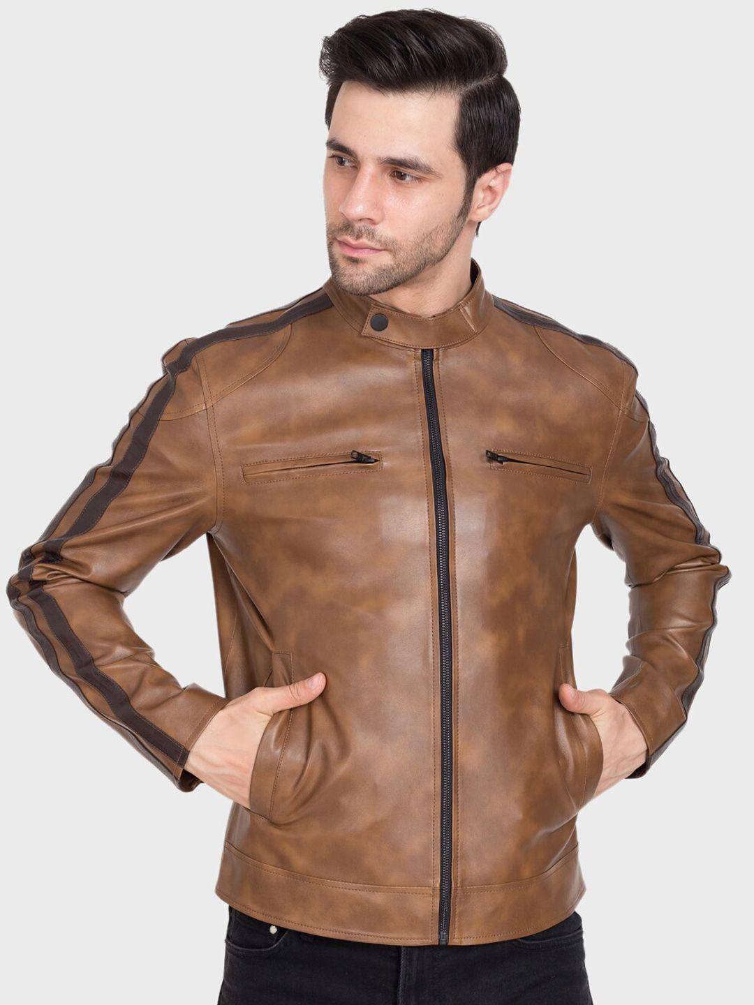 justanned men brown leather lightweight biker jacket