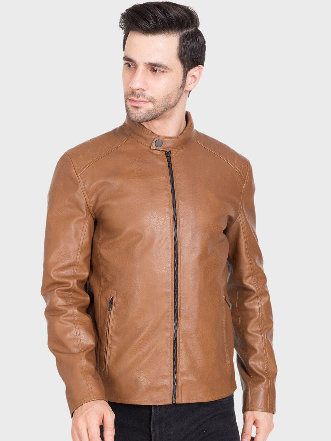 justanned men tan brown leather lightweight biker jacket