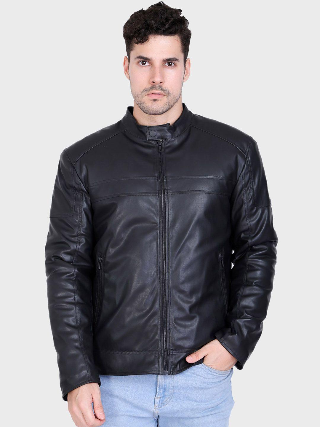 justanned mock collar biker jacket