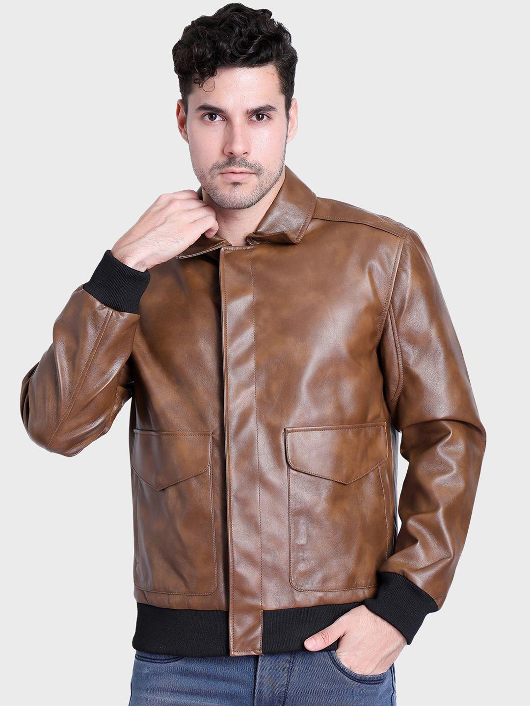 justanned spread collar biker jacket