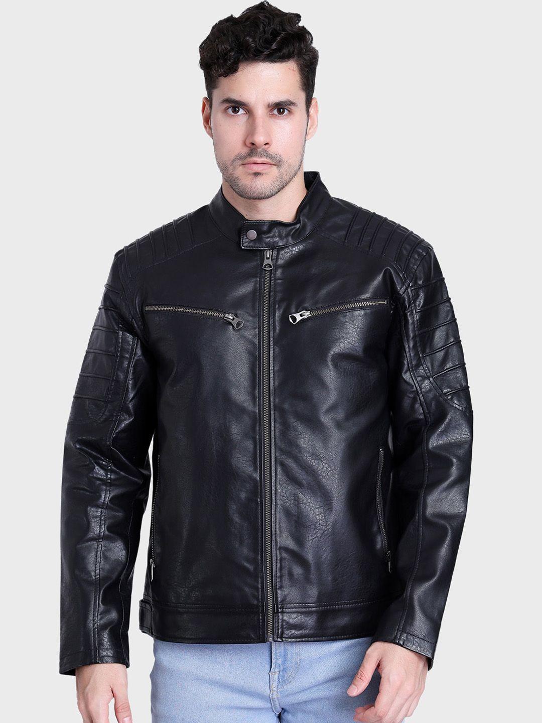 justanned stand collar biker jacket
