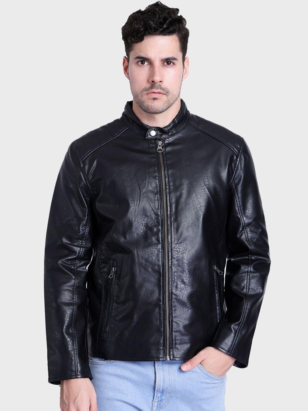 justanned stand collar biker jacket