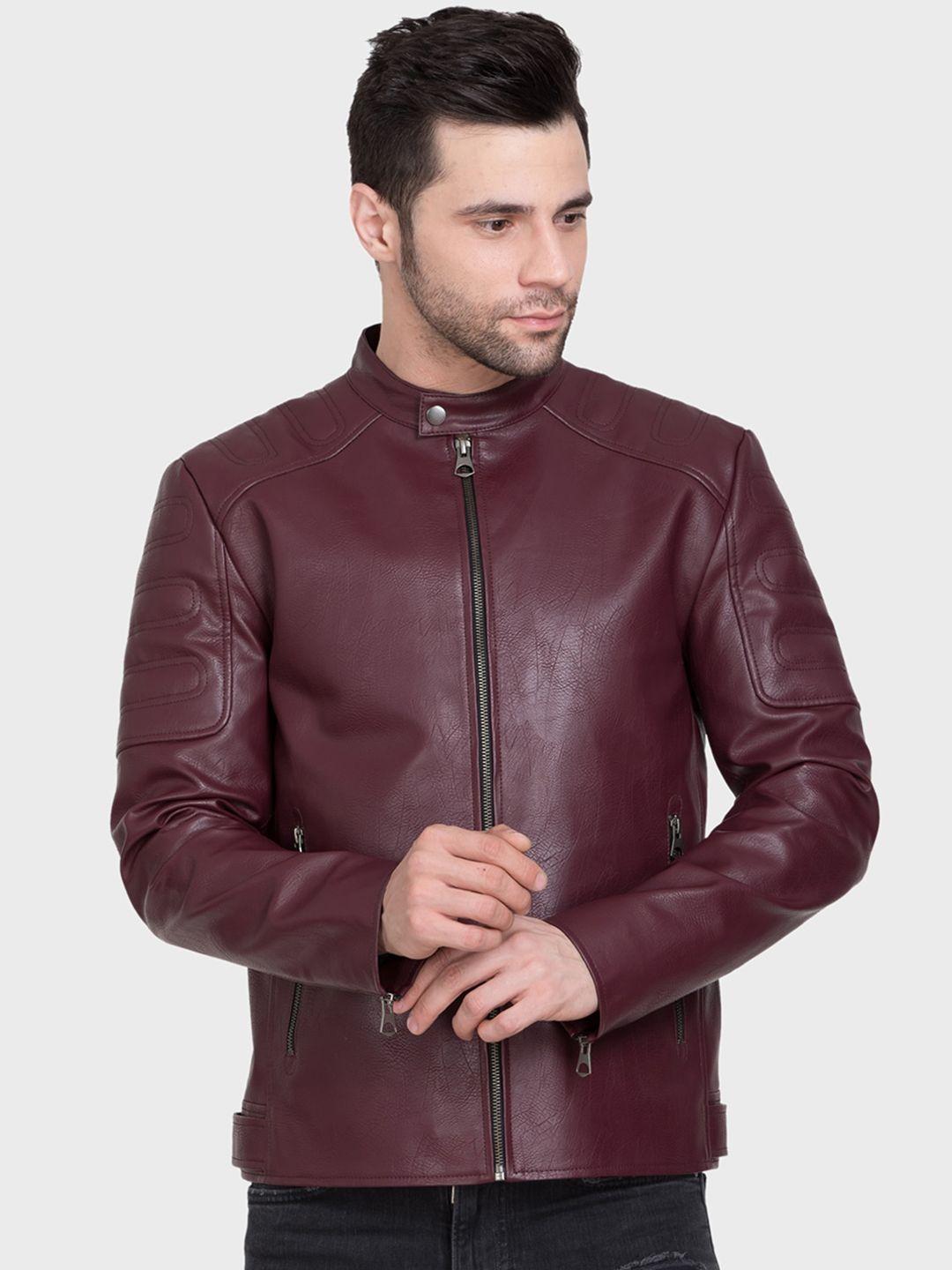 justanned stand collar lightweight biker jacket