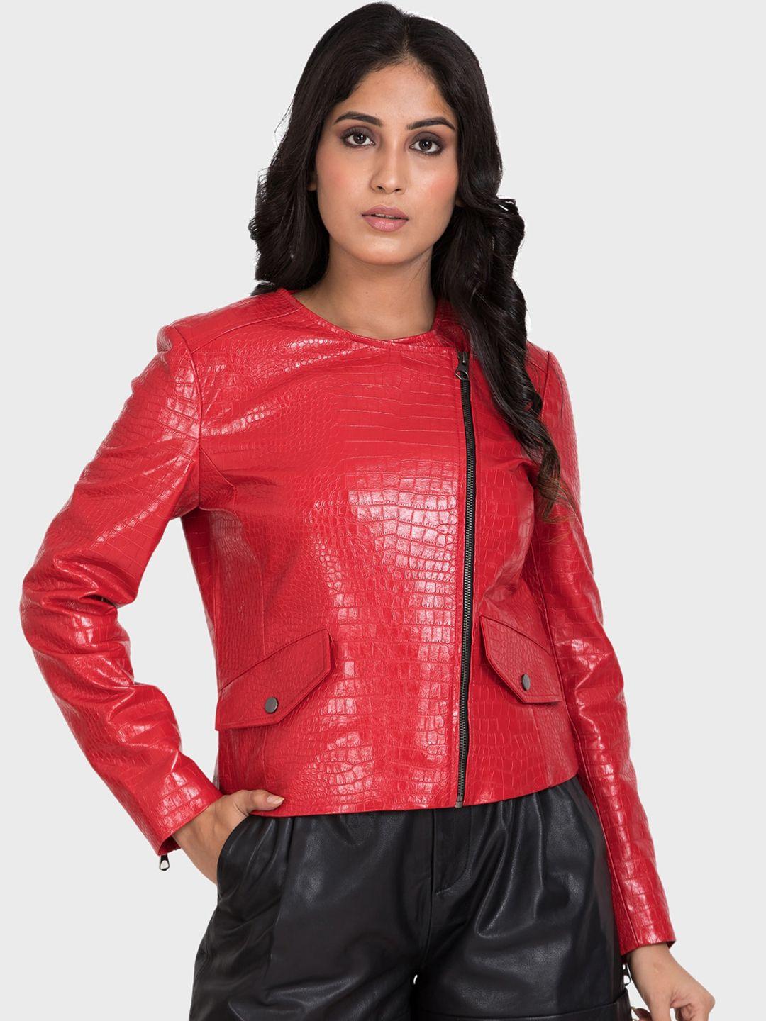 justanned women red leather lightweight jacket