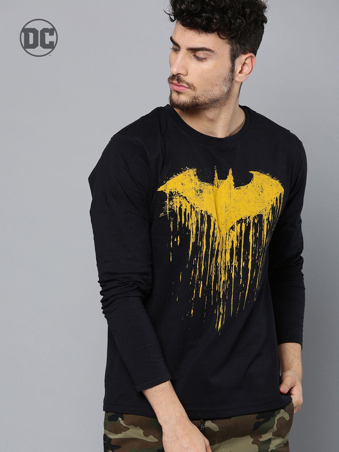 justice league men black & yellow printed round neck t-shirt