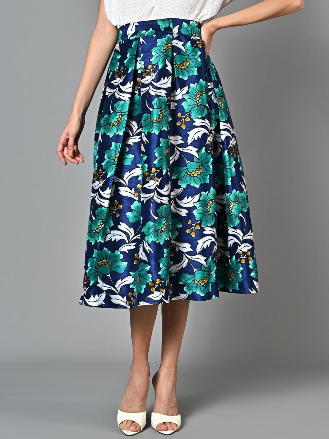 justin whyte floral printed flared midi skirt